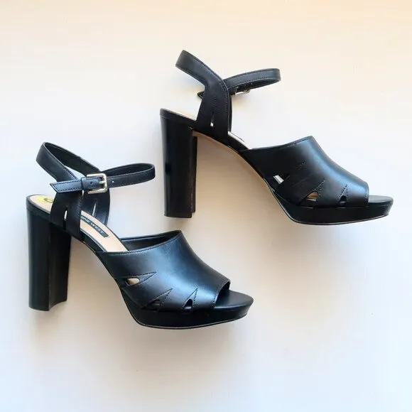 NEW Nine West Delilah Black Leather Slingback Platform Heels / Sandals / Shoes 9