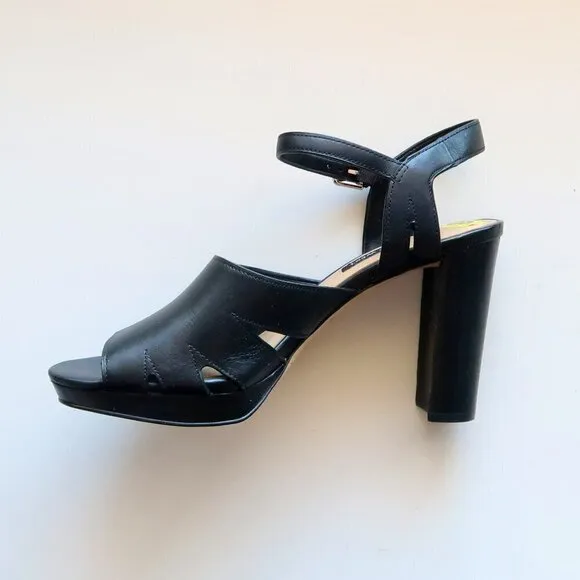 NEW Nine West Delilah Black Leather Slingback Platform Heels / Sandals / Shoes 9