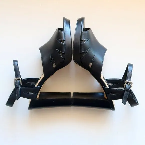 NEW Nine West Delilah Black Leather Slingback Platform Heels / Sandals / Shoes 9