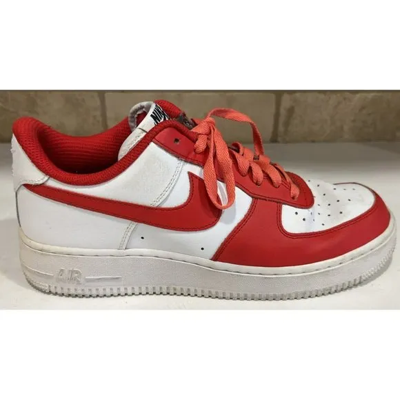 NIKE Air Force 1 Mens Low Top Red Swoosh White CT7875 994 Size 9.5