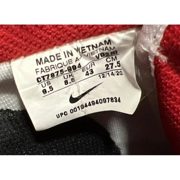 NIKE Air Force 1 Mens Low Top Red Swoosh White CT7875 994 Size 9.5