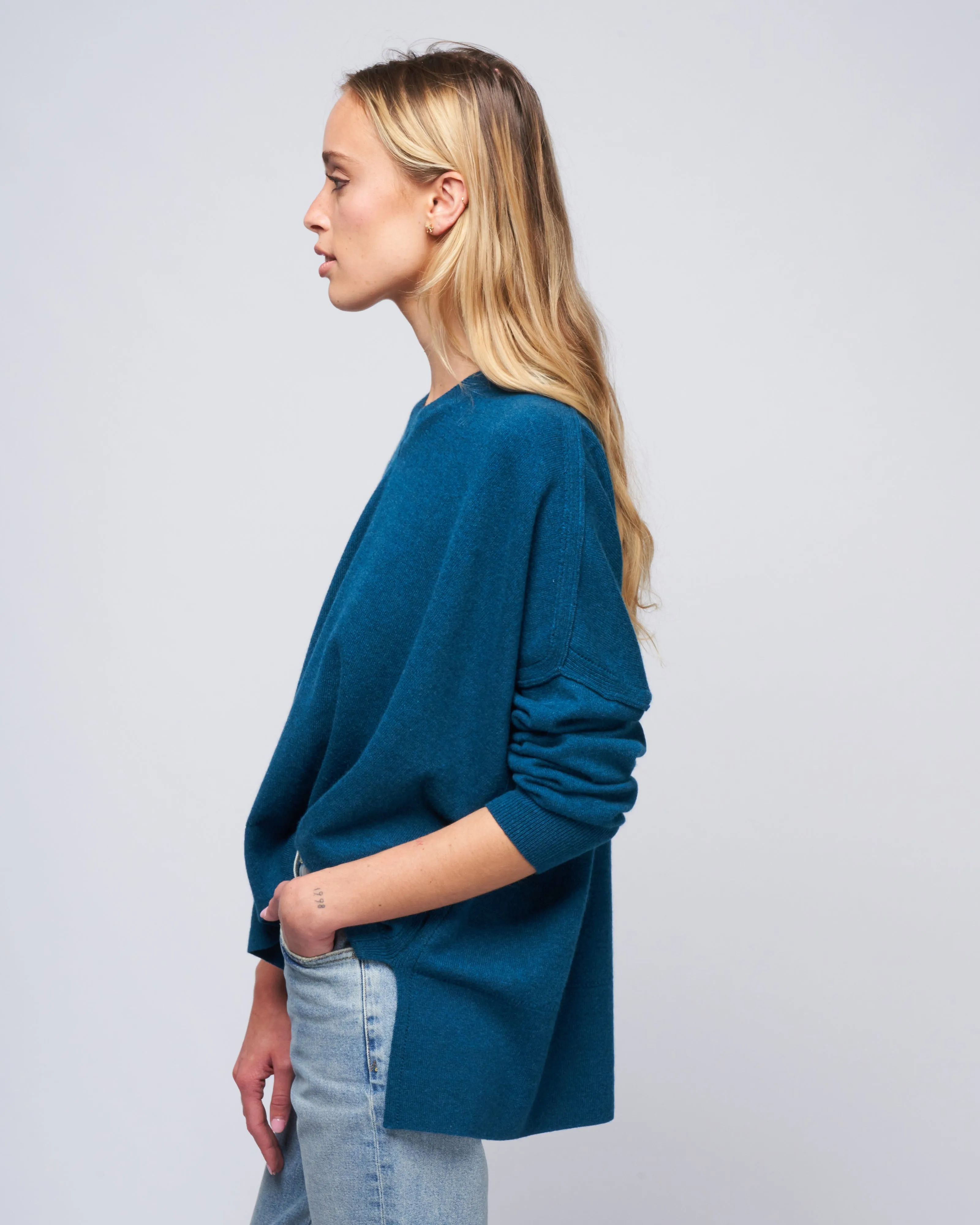 pointelle v-neck sweater - alpine