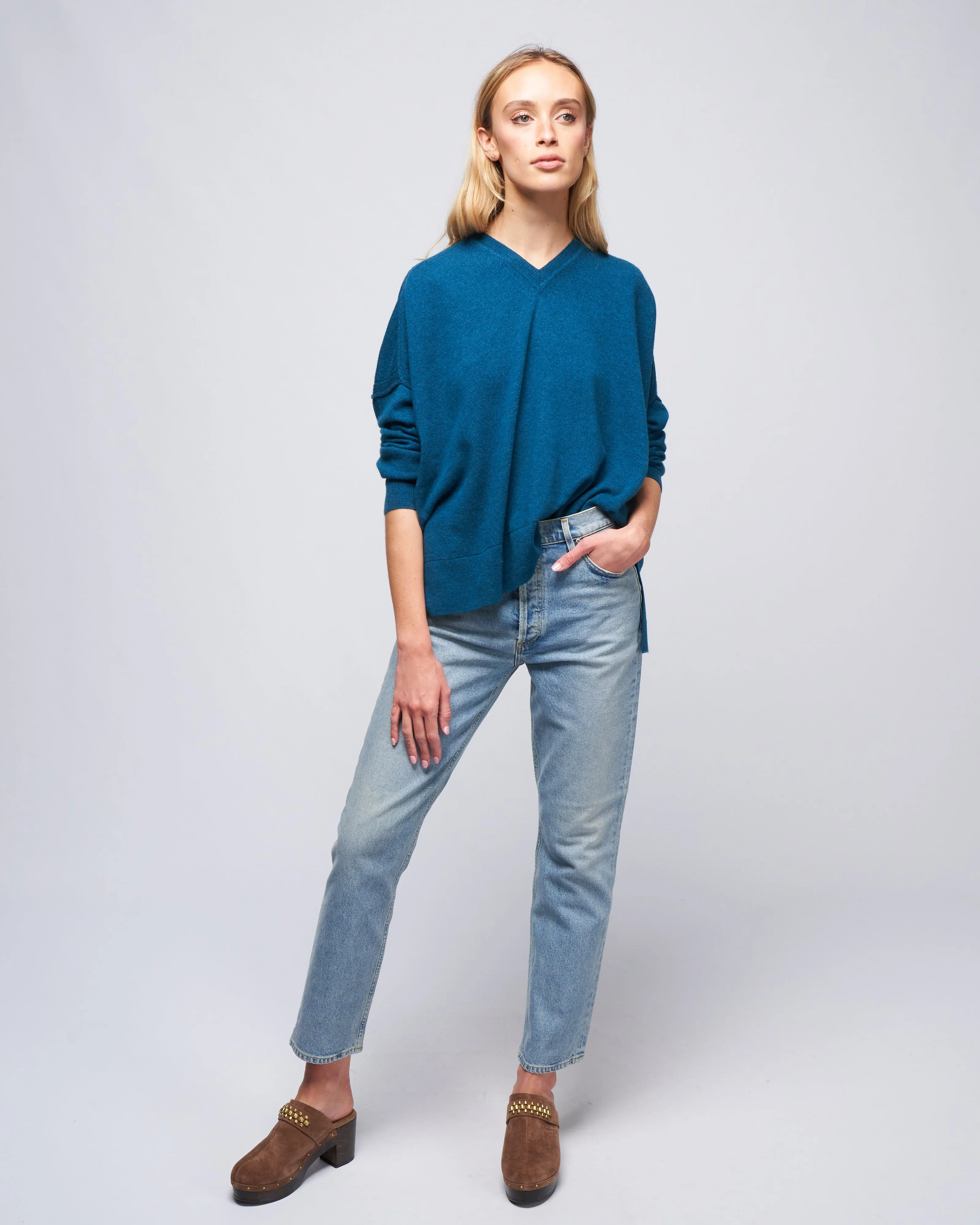 pointelle v-neck sweater - alpine
