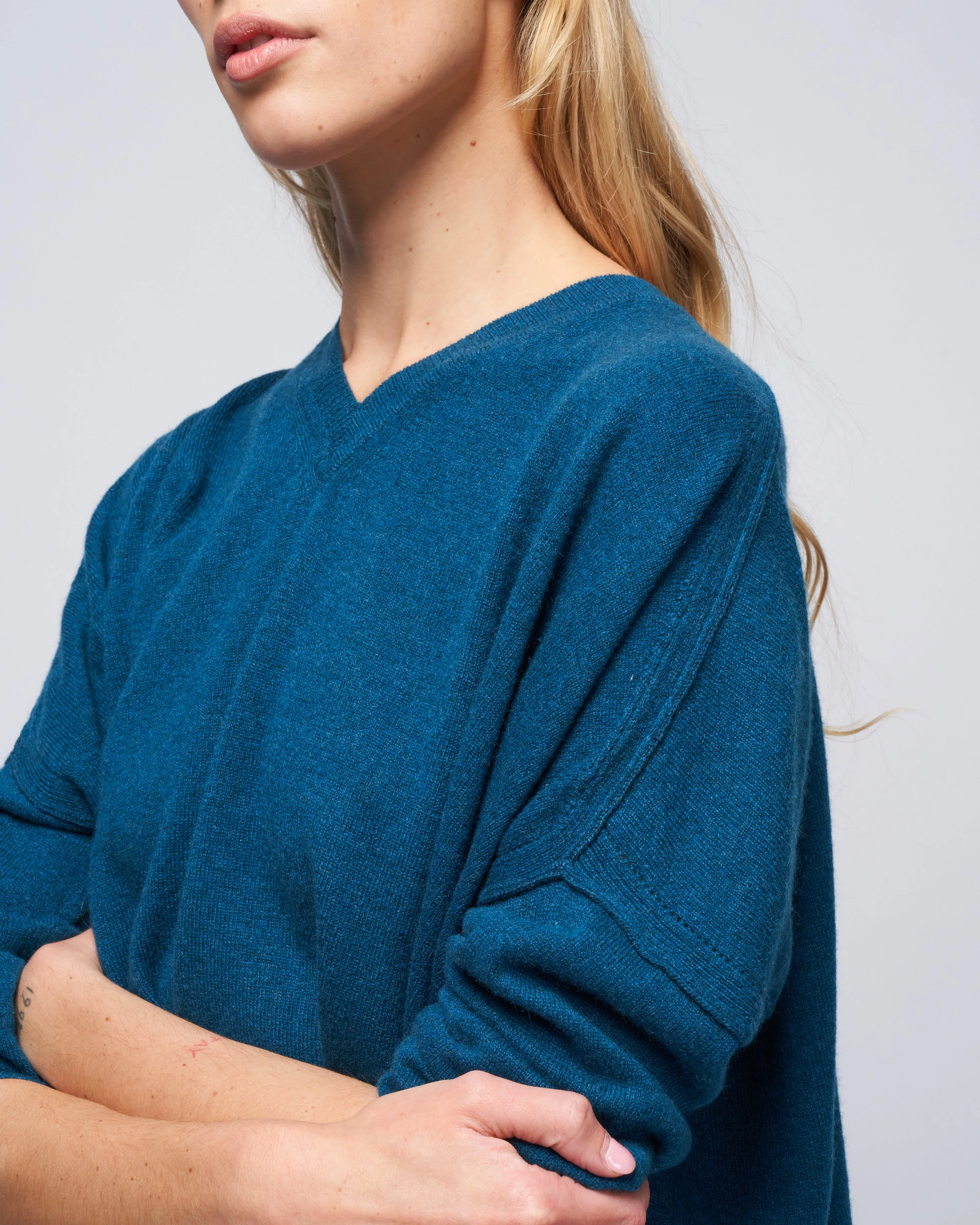 pointelle v-neck sweater - alpine