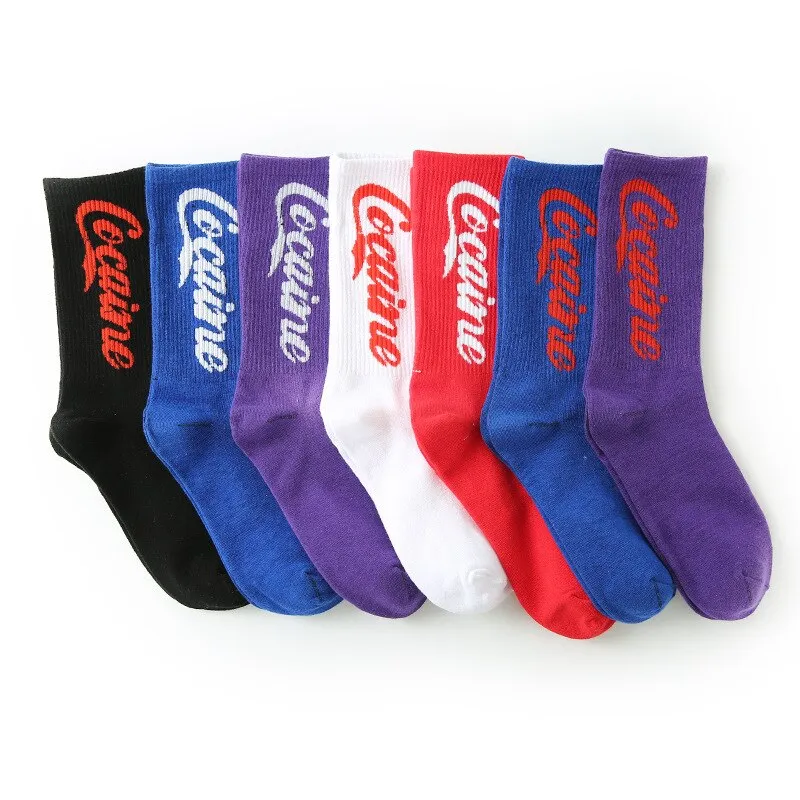 "COCAINE" Chaussettes Montantes Streetwear Noir Rouge - URB1™
