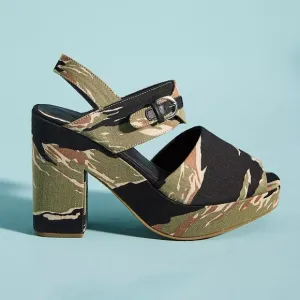 RACHEL COMEY Doyah Canvas Platform Sandals in Tiger Camo, size 6.5