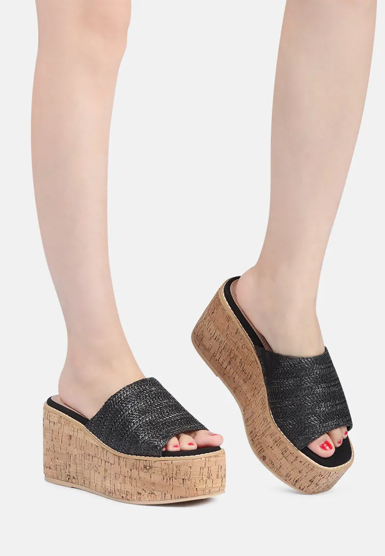 Raffia Slip-On Platform Heel Sandals
