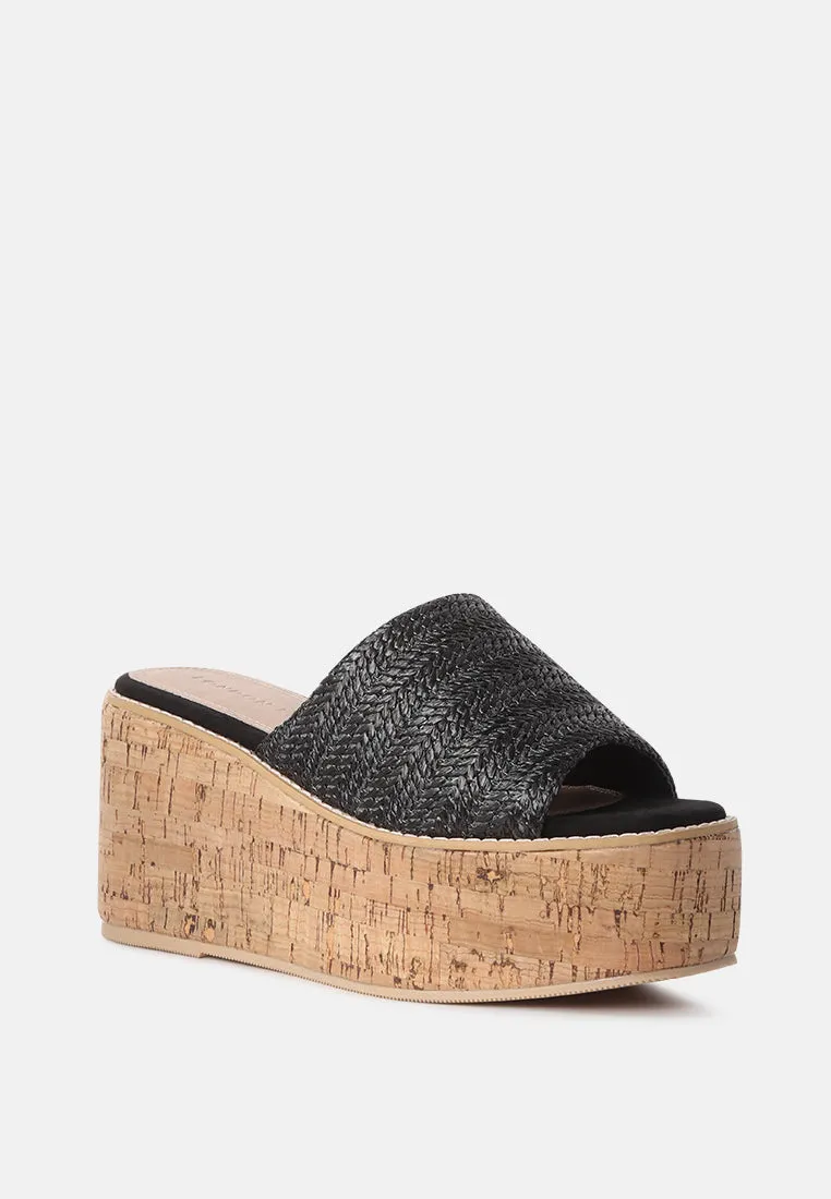 Raffia Slip-On Platform Heel Sandals
