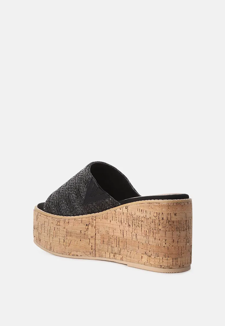 Raffia Slip-On Platform Heel Sandals