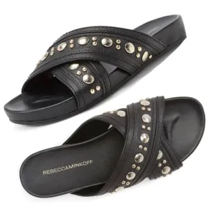 Rebecca Minkoff | Tori Black Studded Slide Sandals