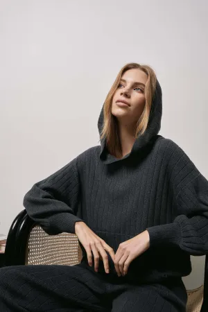Relax Rib Knit Hoodie - Carbon Marle