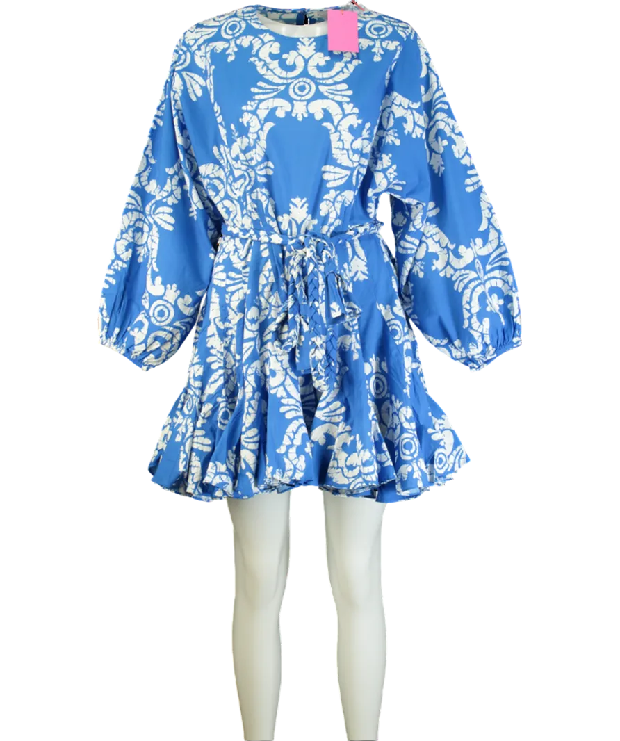 Rhode Resort Blue Ella Dress with braided belt - Batik Grid UK S