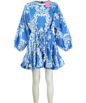 Rhode Resort Blue Ella Dress with braided belt - Batik Grid UK S