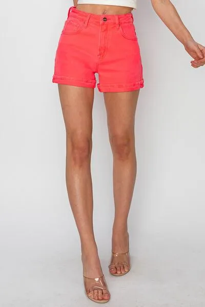 RISEN Coral Cuffed Denim Shorts