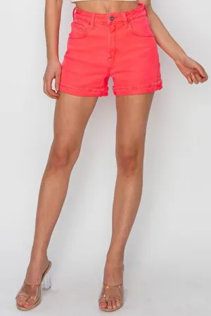 RISEN Coral Cuffed Denim Shorts