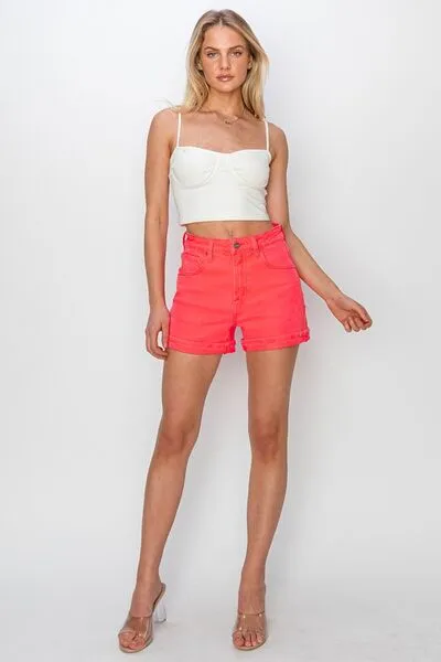 RISEN Coral Cuffed Denim Shorts