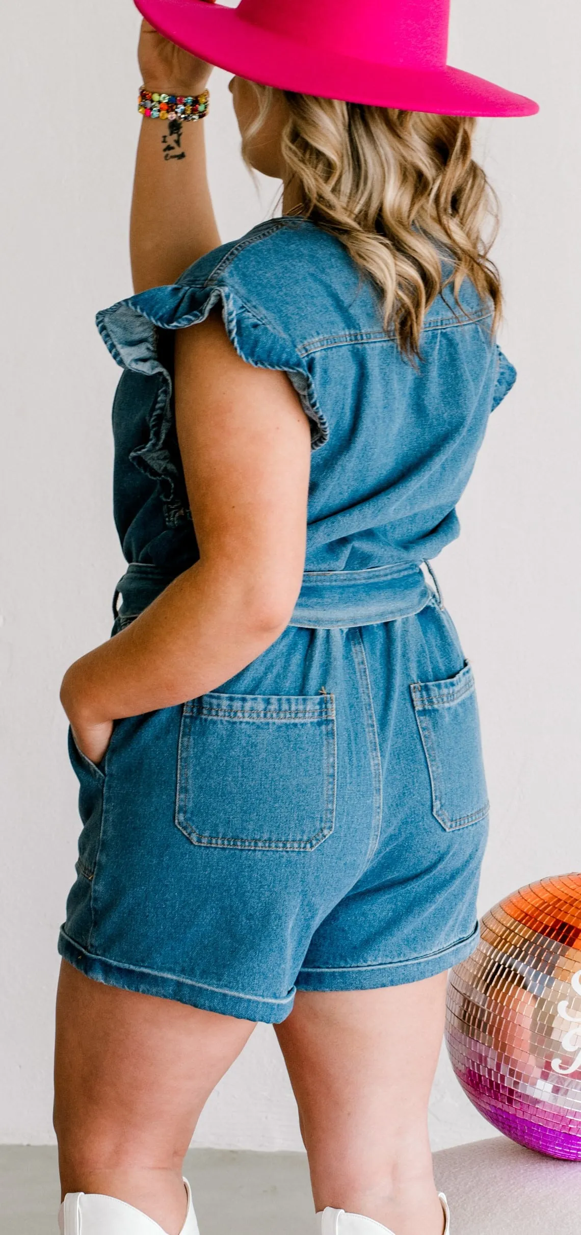 Ruffled Edge Denim Romper