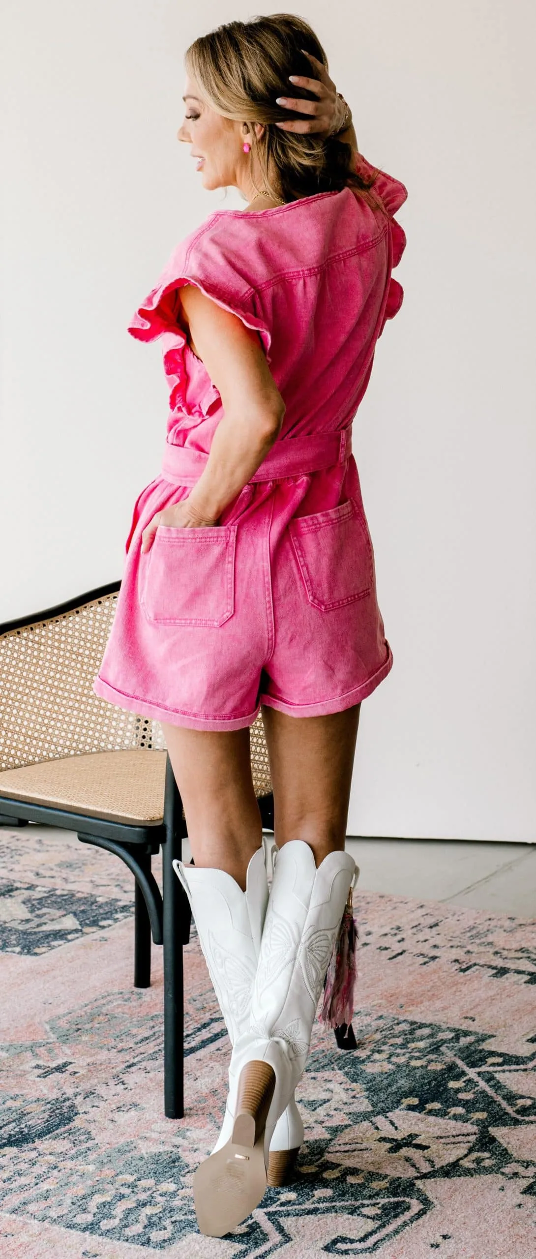 Ruffled Edge Denim Romper