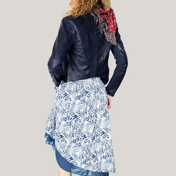 S. Deer Patterned Cotton Blue &amp; White Bohemian Summer Skirt Large