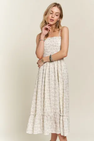 Sage Smocked Floral Ruffled Hem Cami Dress