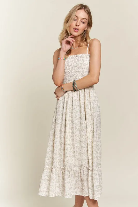 Sage Smocked Floral Ruffled Hem Cami Dress