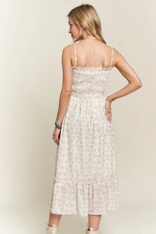 Sage Smocked Floral Ruffled Hem Cami Dress