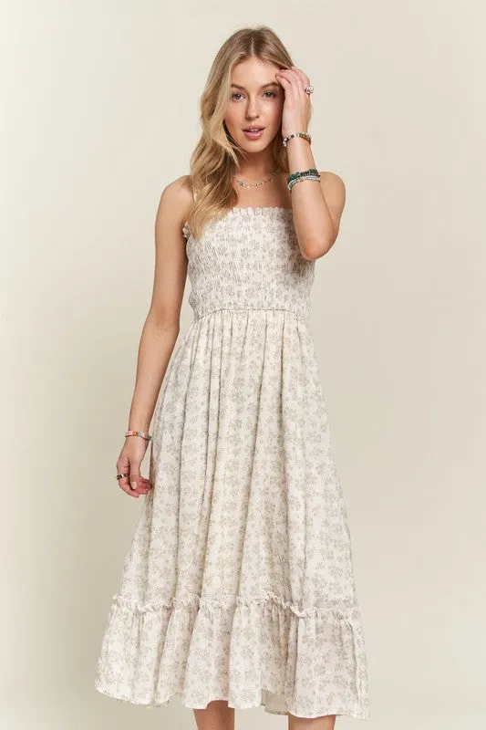 Sage Smocked Floral Ruffled Hem Cami Dress