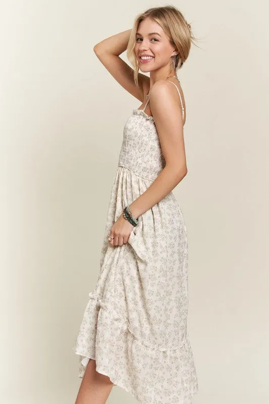 Sage Smocked Floral Ruffled Hem Cami Dress