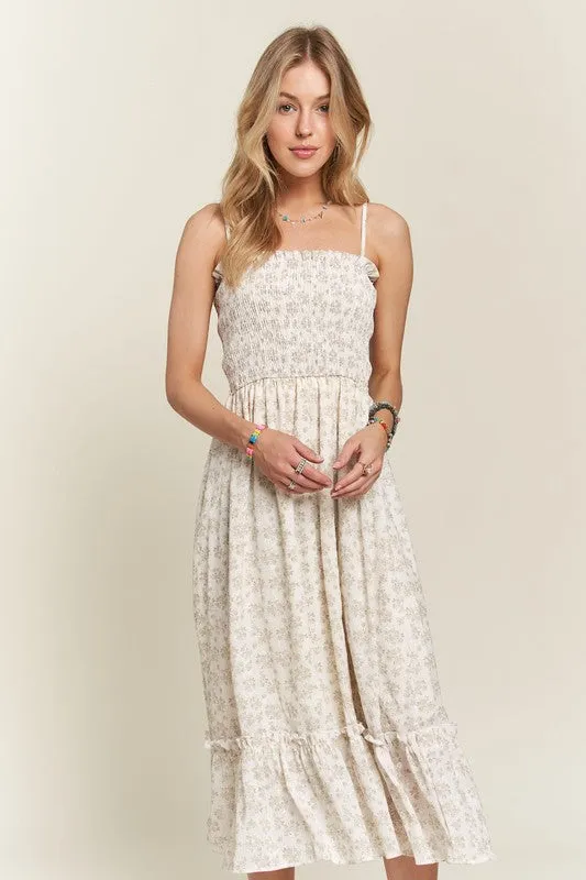 Sage Smocked Floral Ruffled Hem Cami Dress