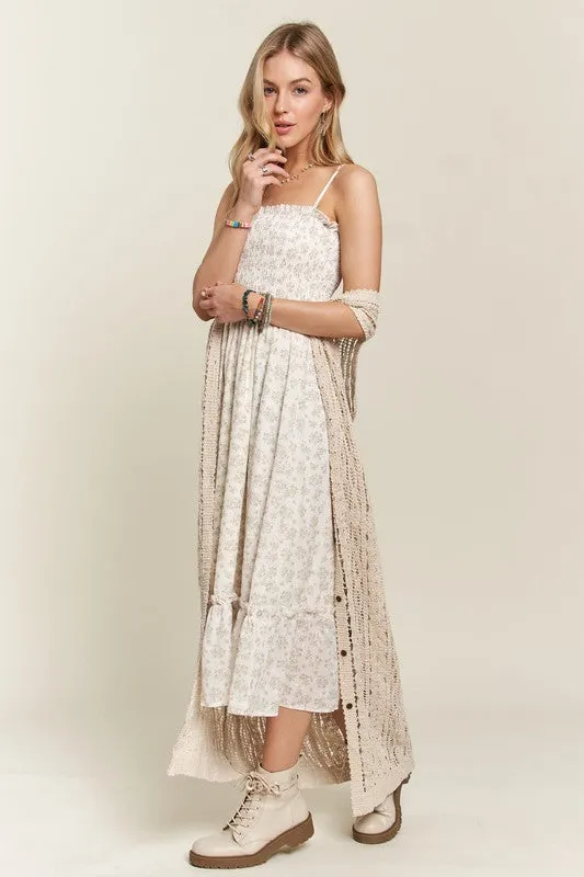 Sage Smocked Floral Ruffled Hem Cami Dress