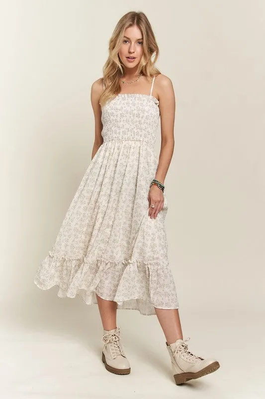 Sage Smocked Floral Ruffled Hem Cami Dress