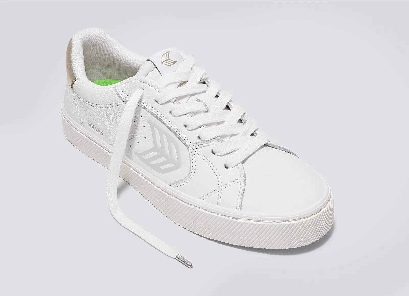 SALVAS White Premium Leather Ice Logo Metallic Gold Sneaker Men