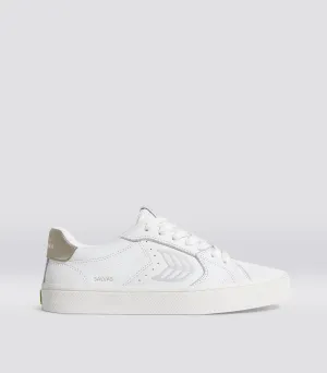 SALVAS White Premium Leather Ice Logo Metallic Gold Sneaker Men