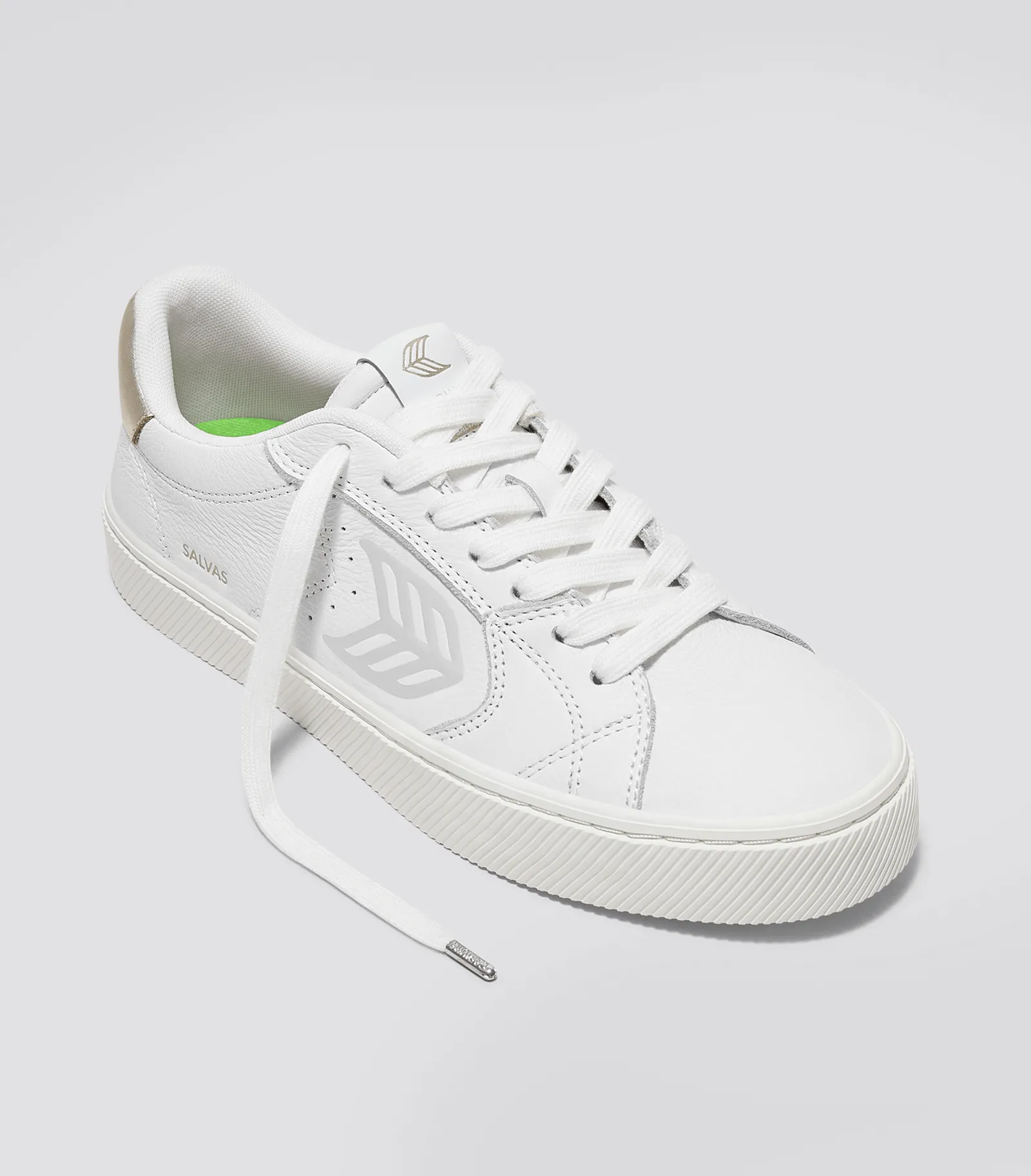 SALVAS White Premium Leather Ice Logo Metallic Gold Sneaker Men