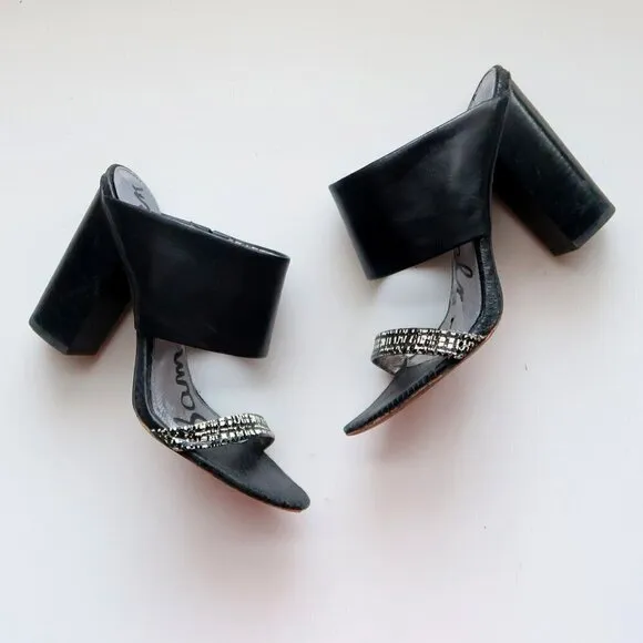 Sam Edelman Yoselin Black &amp; White Block Heel Mules / Sandals / Slip On Shoes 7.5