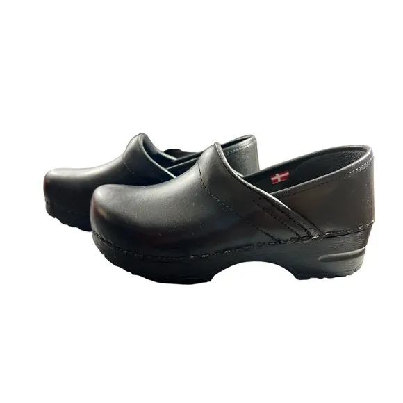 Sanita The Original Danish Clogs Slip Gitte Cabrio Black Leather Kids‎ Size 1.5