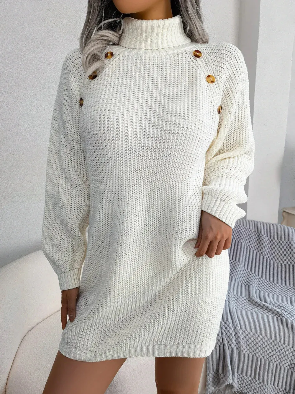 Slim Turtleneck Sweater Dress – Cozy Knit for Fall & Winter Fashion