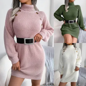 Slim Turtleneck Sweater Dress – Cozy Knit for Fall & Winter Fashion