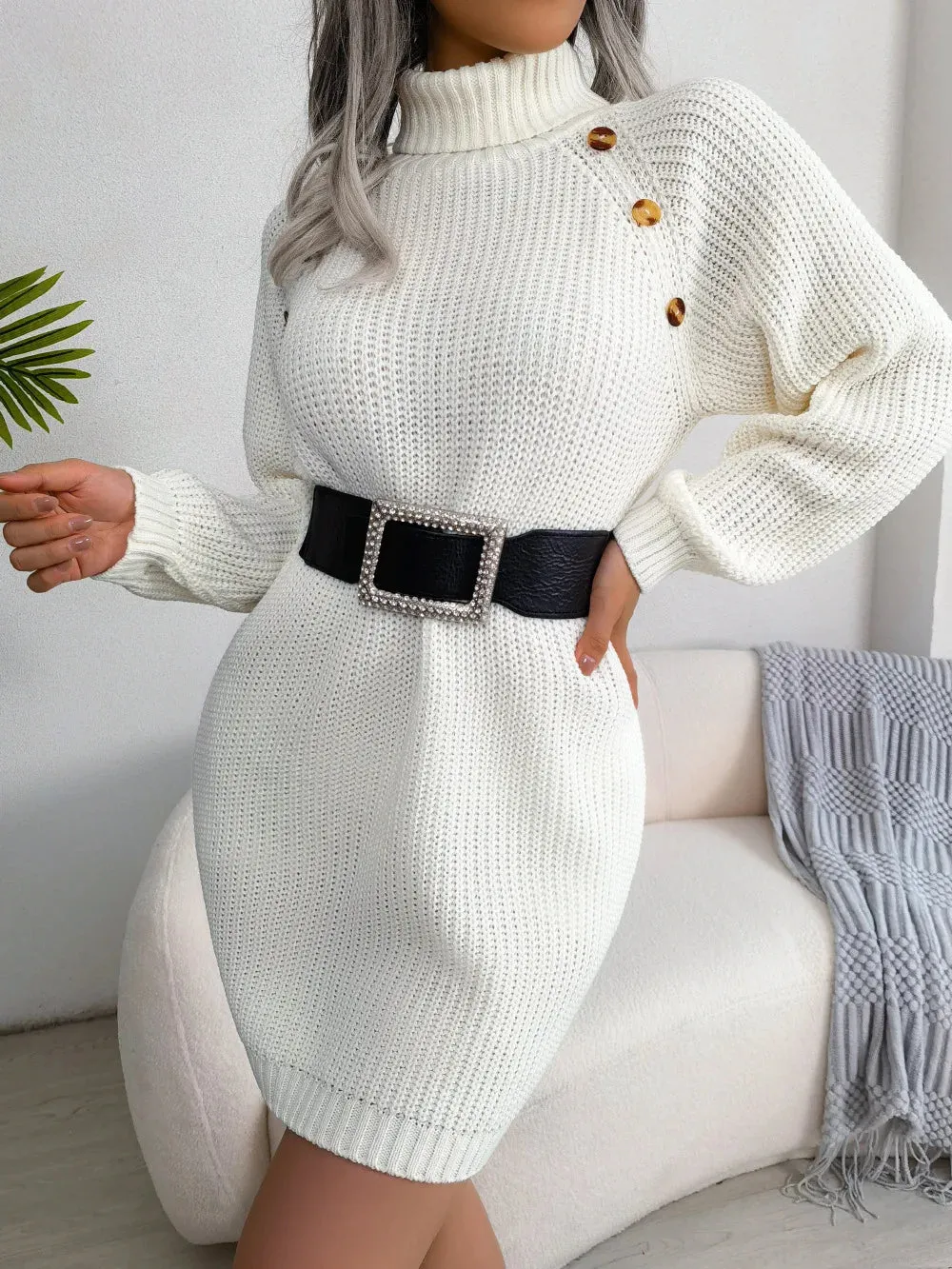Slim Turtleneck Sweater Dress – Cozy Knit for Fall & Winter Fashion