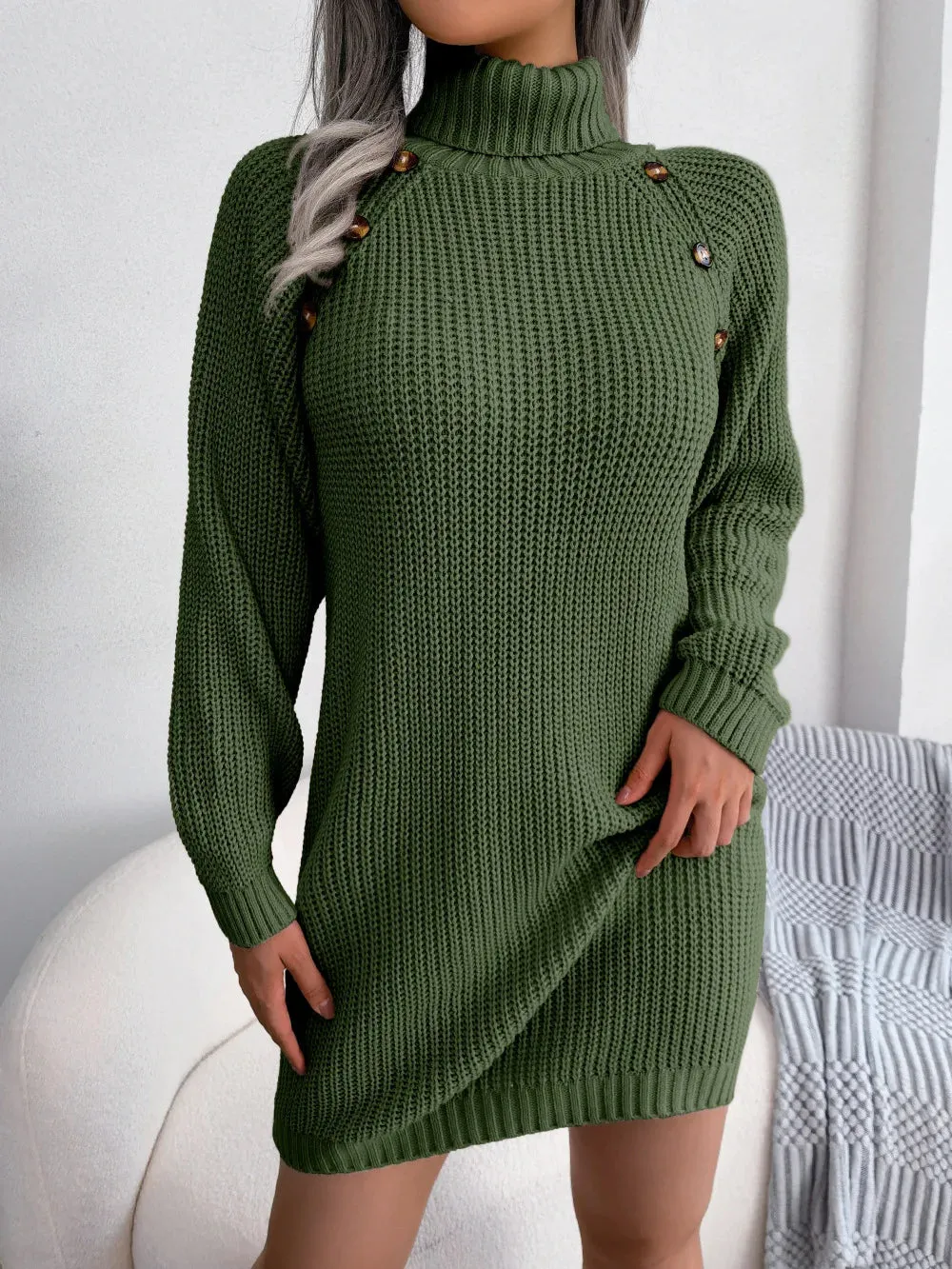 Slim Turtleneck Sweater Dress – Cozy Knit for Fall & Winter Fashion