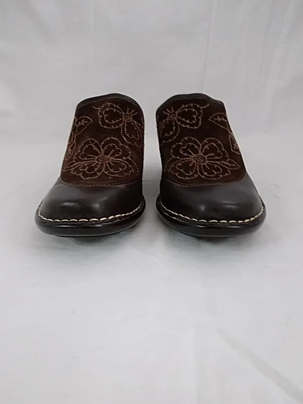 SOFTSPOTS  Slip On Clogs Shoes Brown Suede Embroidered Leather Almond Toe Women's Size 10