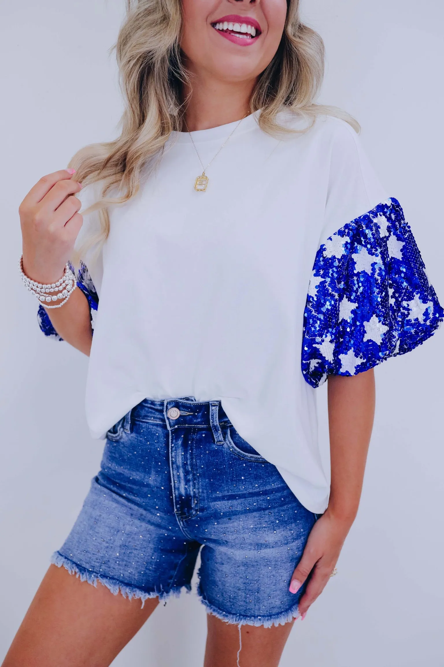 Star Sequin Puff  Sleeve T-Shirt