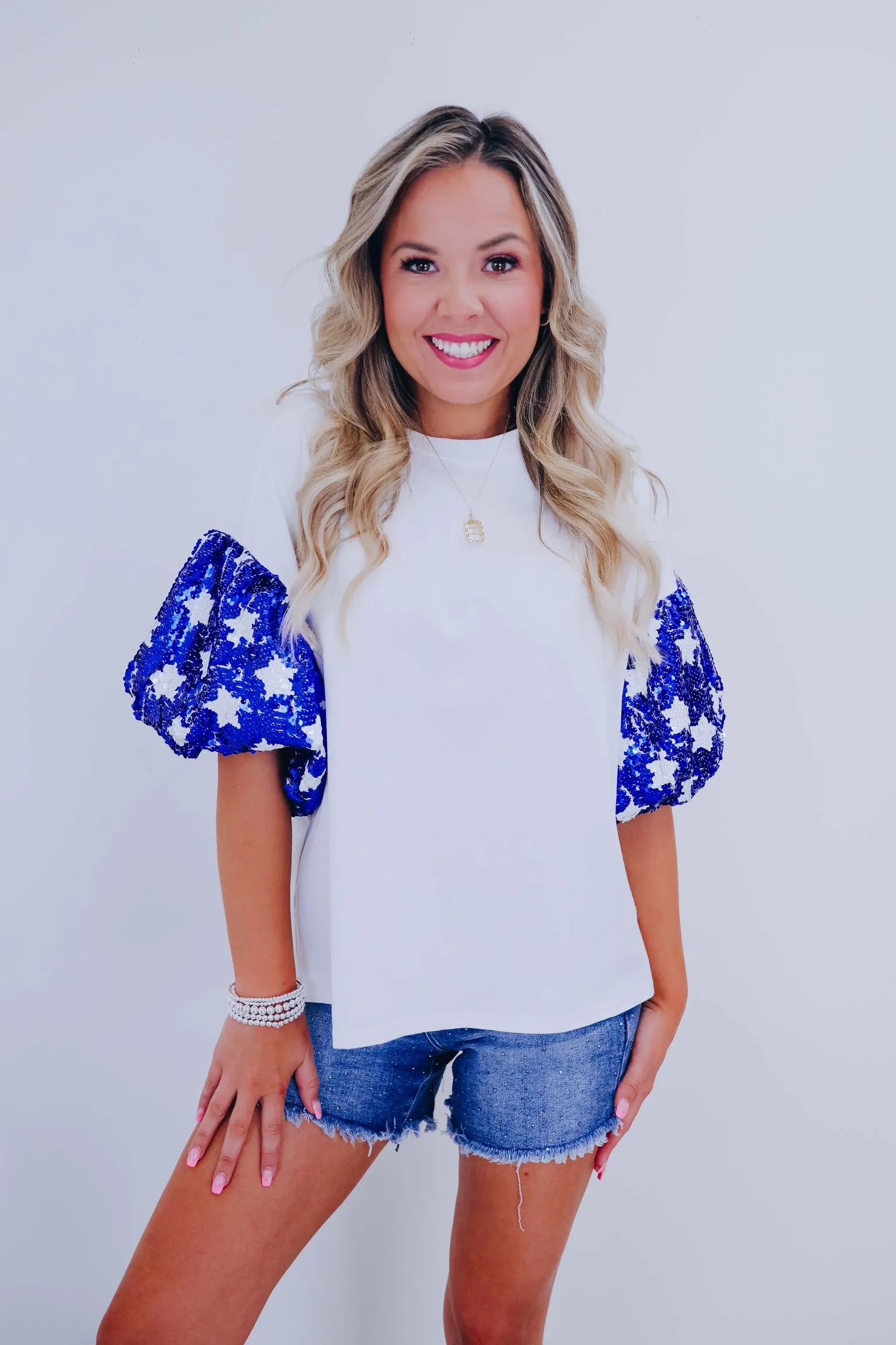 Star Sequin Puff  Sleeve T-Shirt