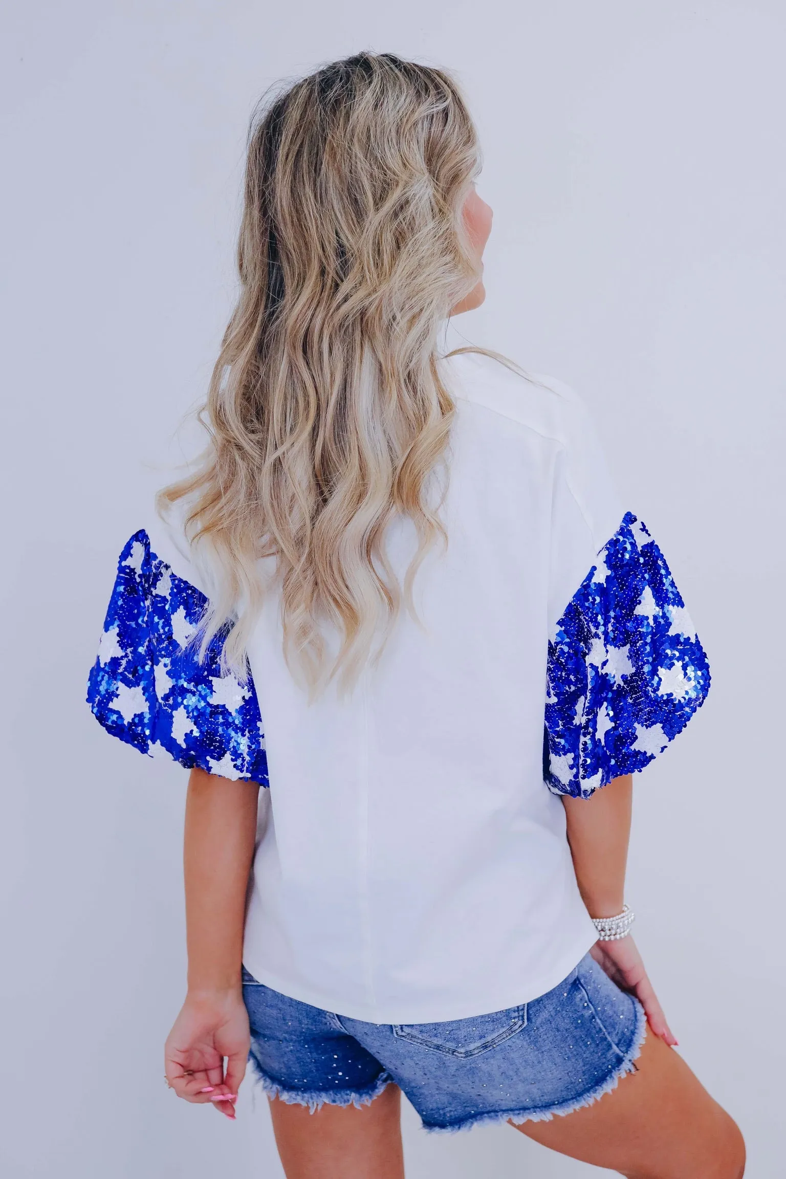 Star Sequin Puff  Sleeve T-Shirt