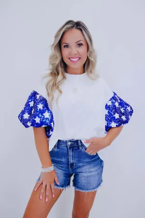 Star Sequin Puff  Sleeve T-Shirt