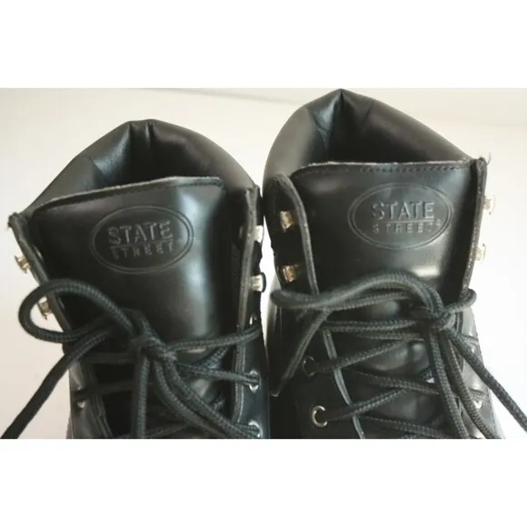 State Street MENS Black Lace Up Vegan Leather Work Biker Hiking Boots SIZE14