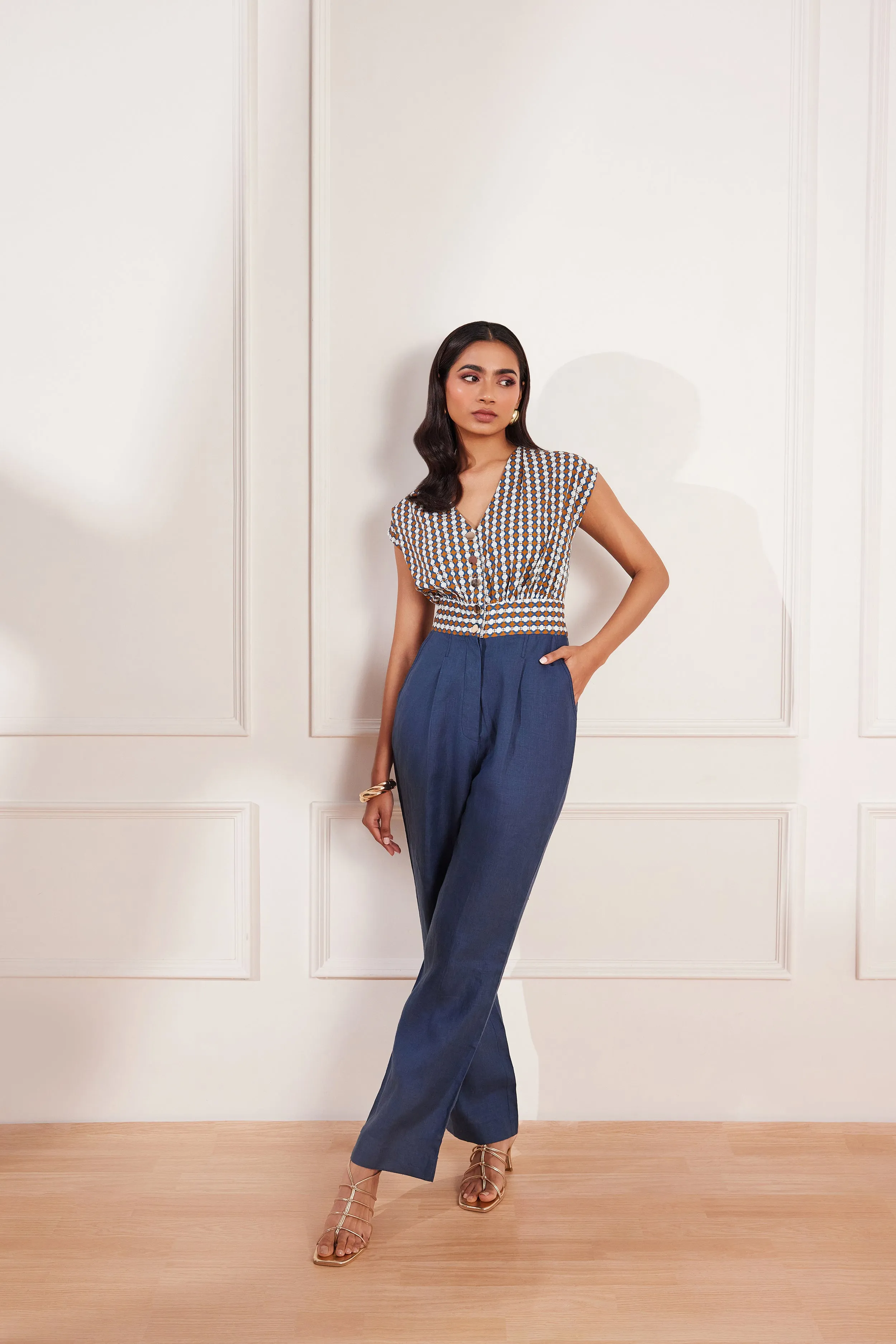 Summer Circle Printed Colour Blocked Jumpsuit