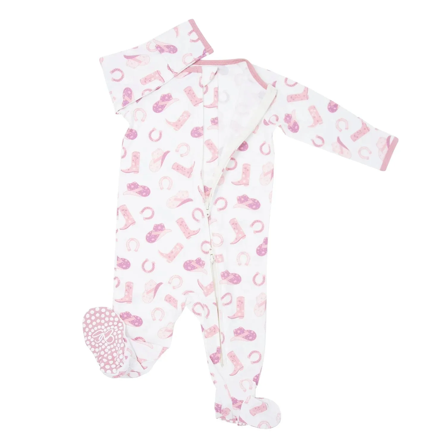 Sweet Bamboo Cowgirl Boots Print Zipper Footie