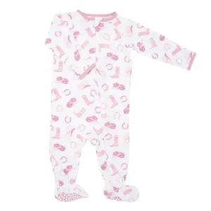 Sweet Bamboo Cowgirl Boots Print Zipper Footie