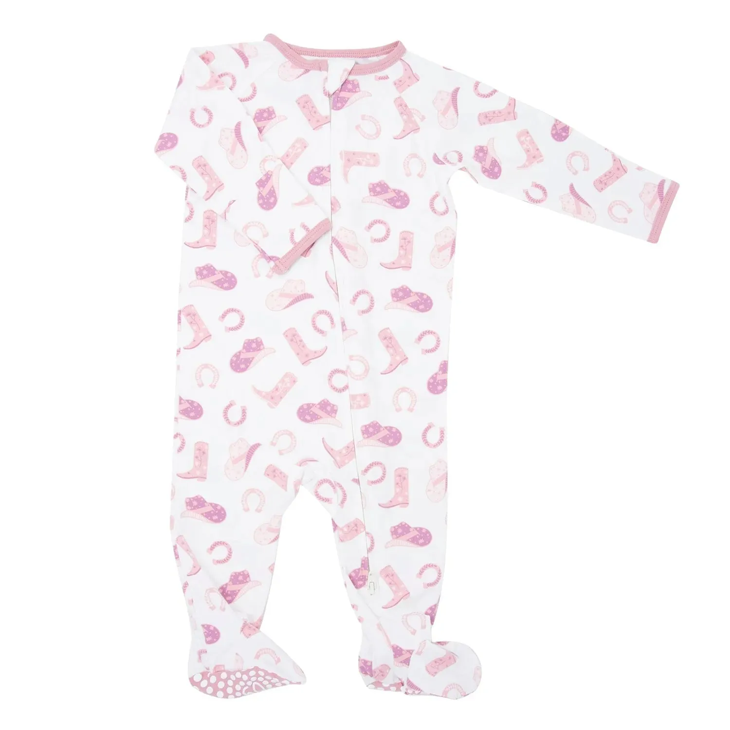 Sweet Bamboo Cowgirl Boots Print Zipper Footie
